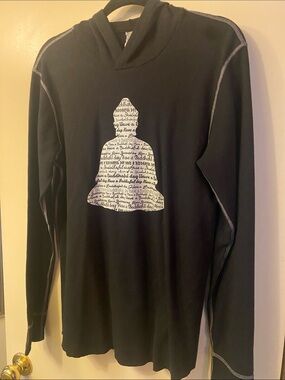 Slightly Buddha 
Black Hoodie with White Script Buddha Graphic